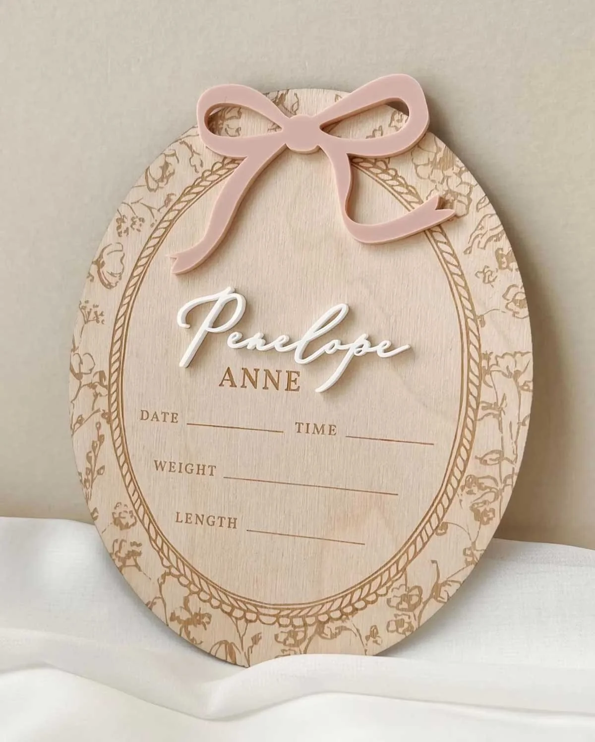 Girl Birth Name Sign Bow Hospital Announcement for Baby Girl