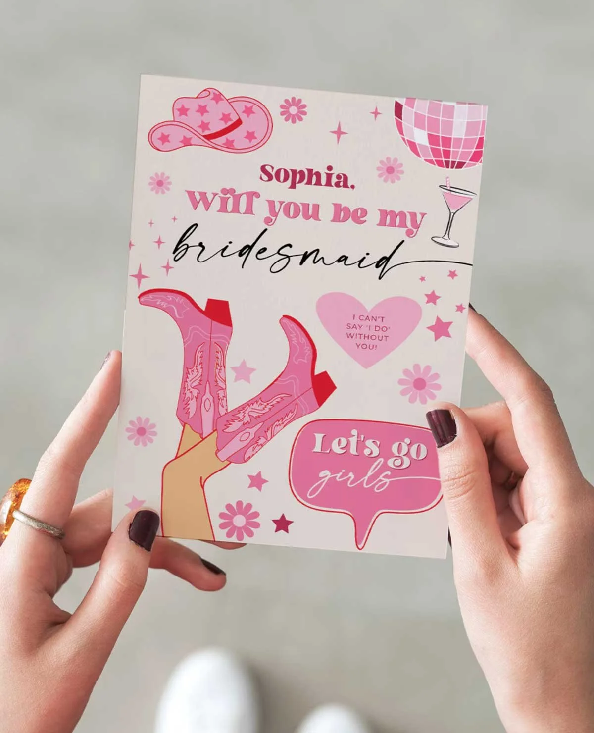 Pink Cowgirl Will You Be My Bridesmaid Proposal Template