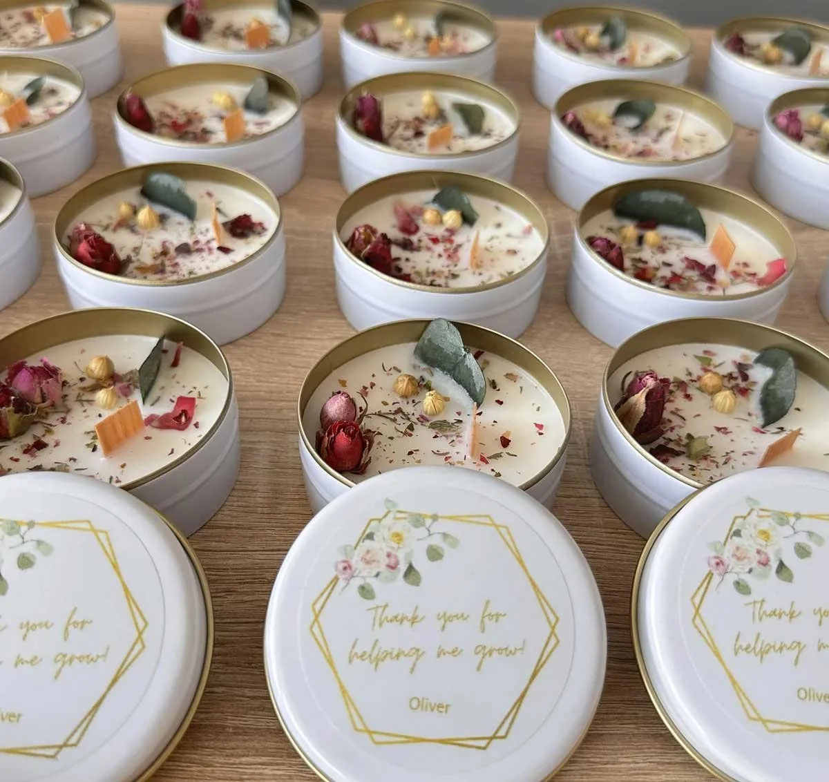 Personalized Dried Flower Tin Candle Favors
