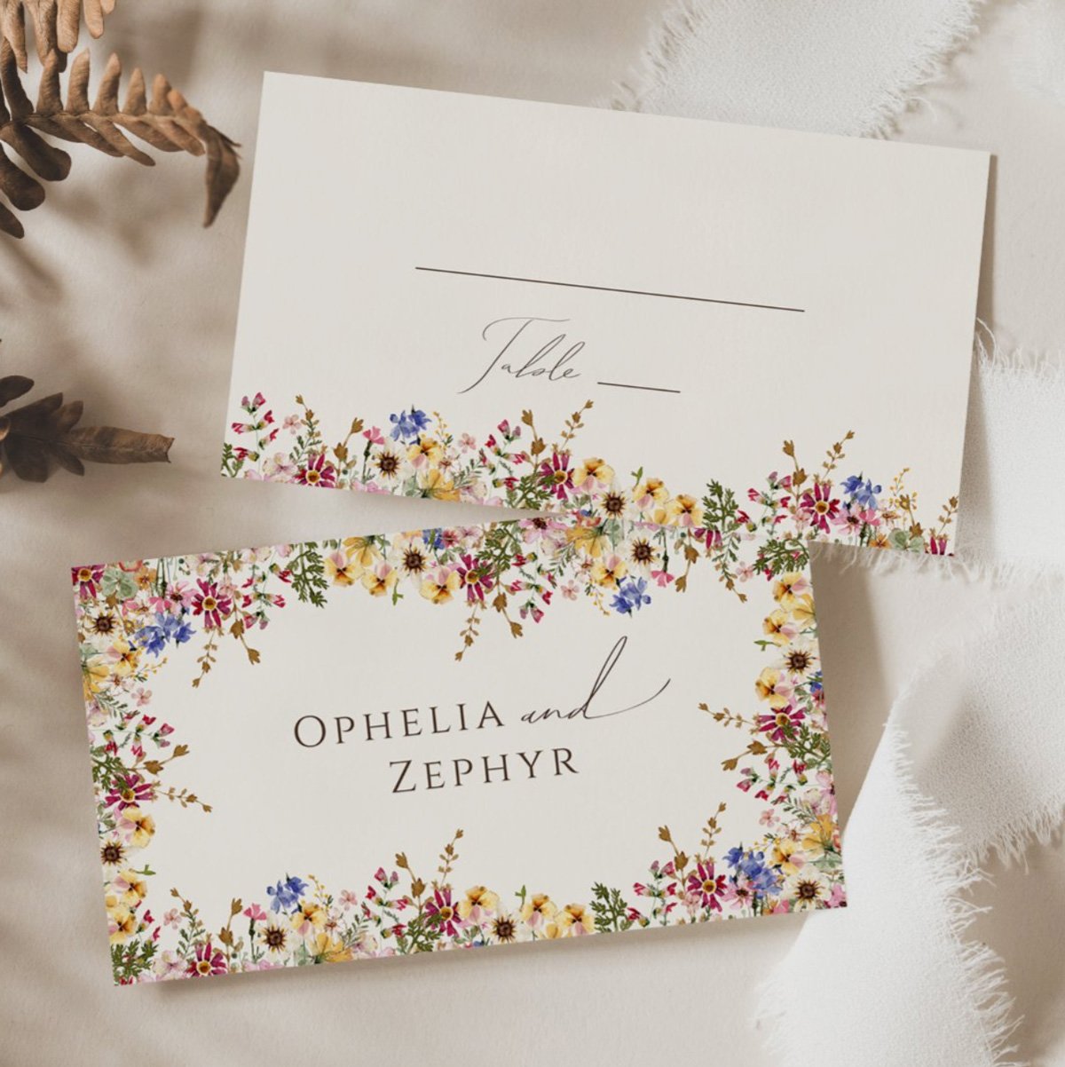 Colorful Wildflower Flat Wedding Place Card