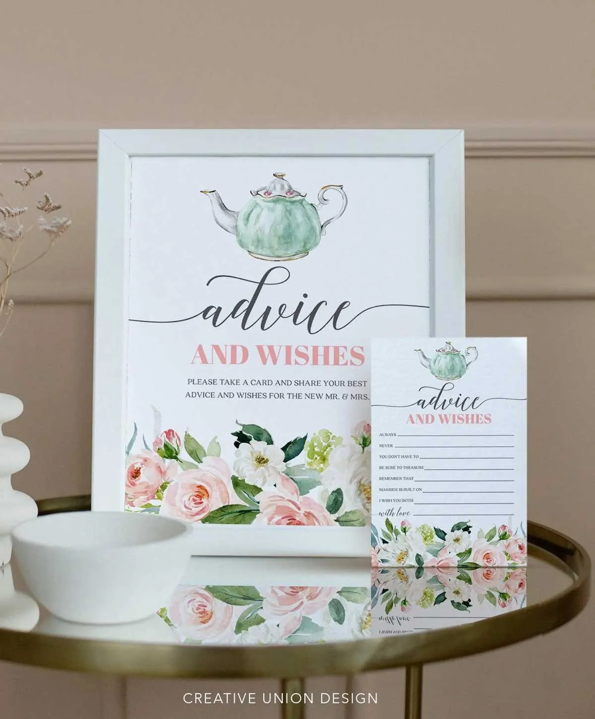 Bridal shower tea party advice and wishes sign and card