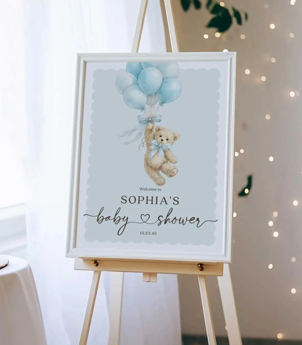 Teddy Bear with Balloons Baby Shower Sign