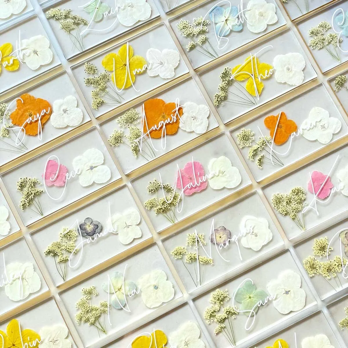 Custom Pressed Flower Wedding Place Cards
