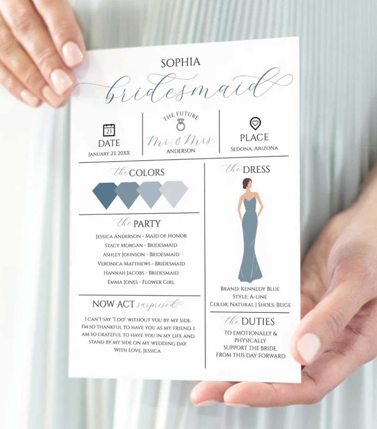 Bridal Party Info Card Will You Be My Bridesmaid