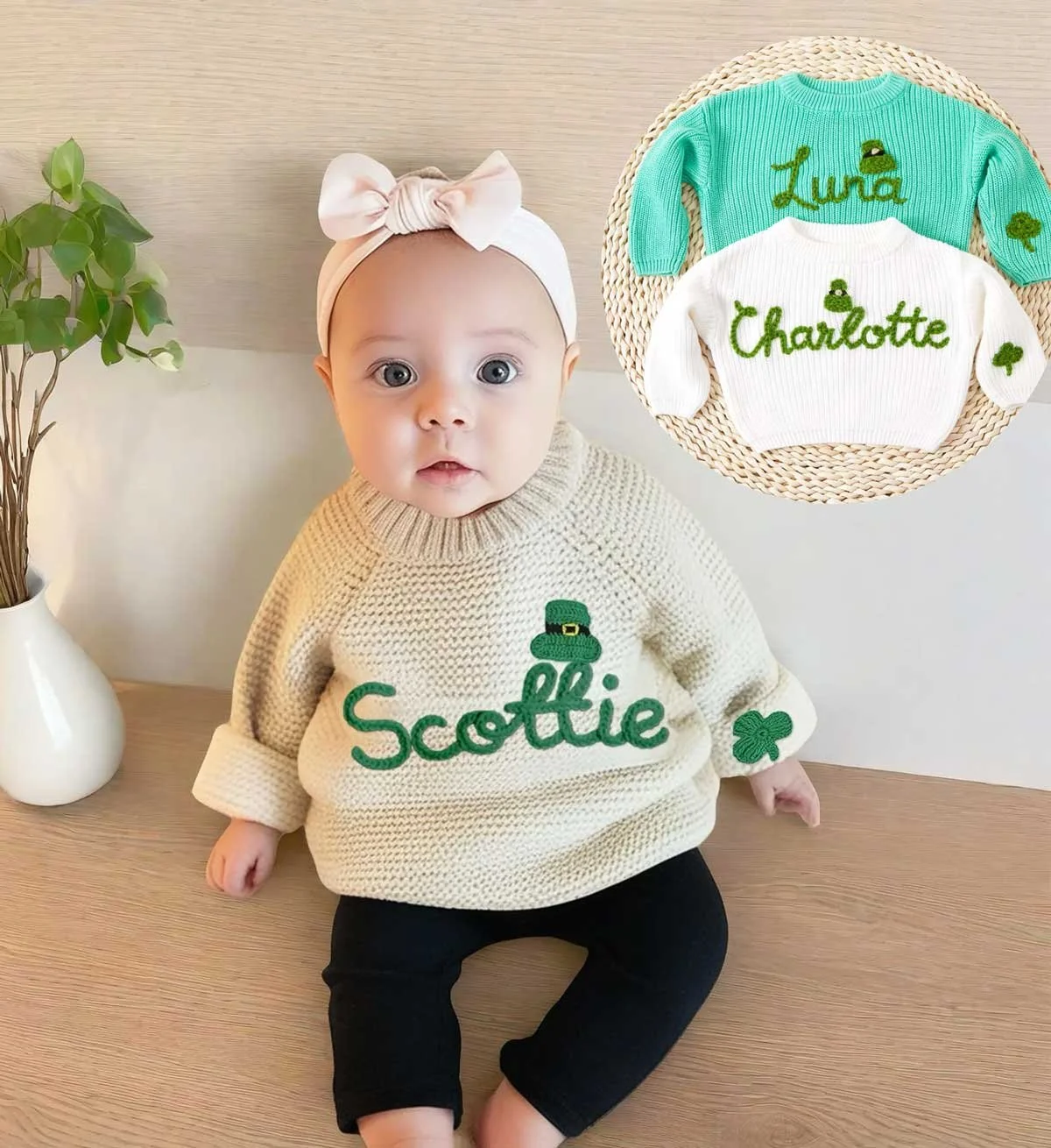 Custom Shamrock Baby Name Sweaters