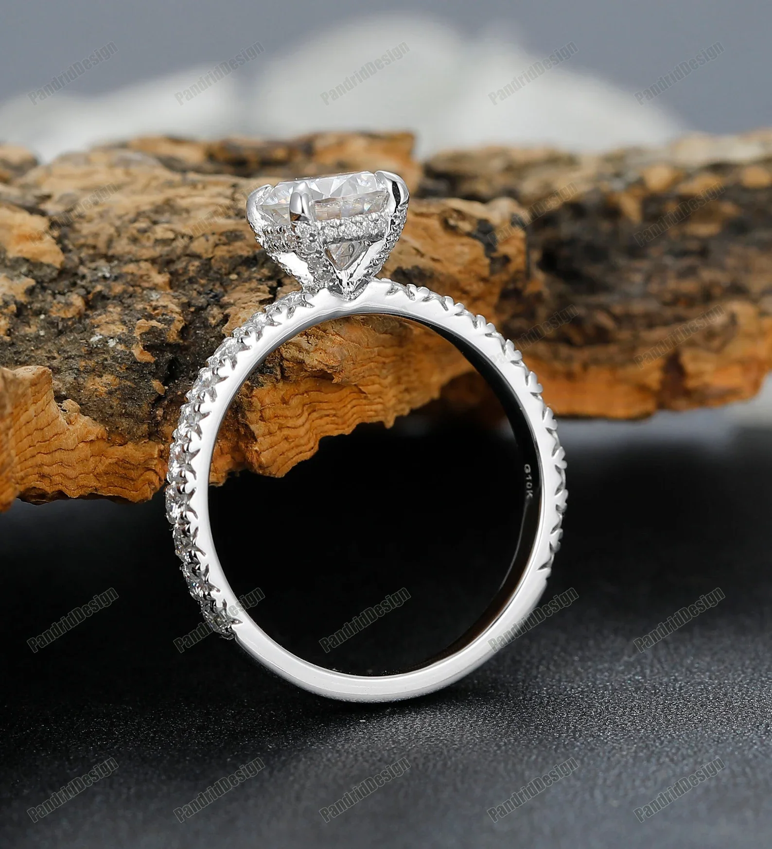 Pave Half Eternity Band 1-3CT Round Cut Moissanite Lab Diamond Ring