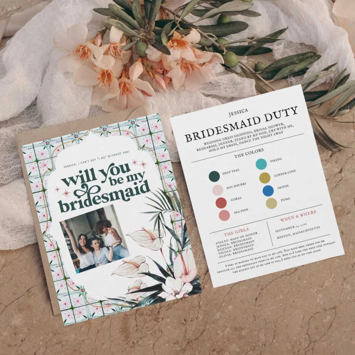 Color Palette Will you be my Bridesmaid Proposal Announcement