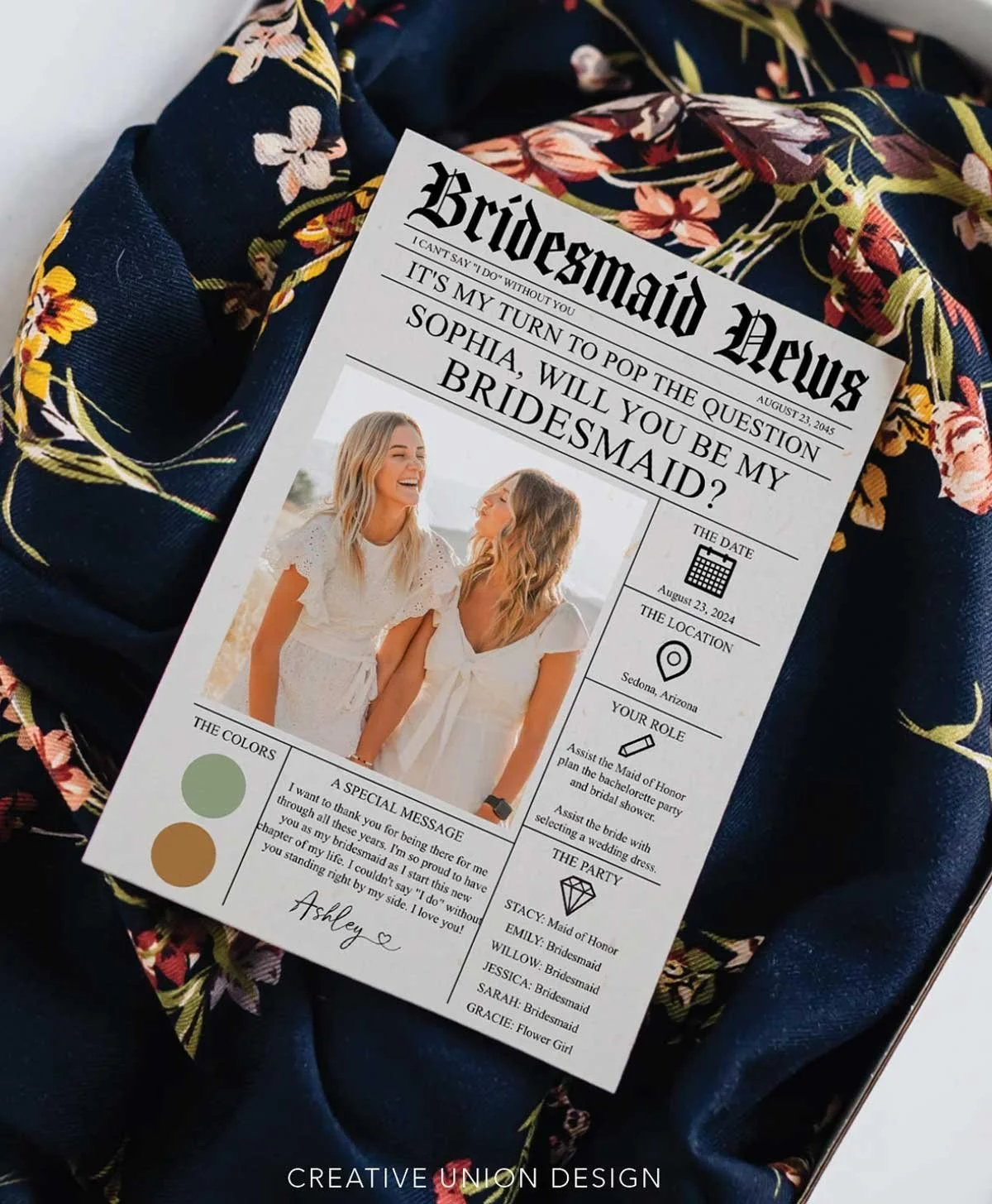 Will You Be My Bridesmaid Newspaper Card