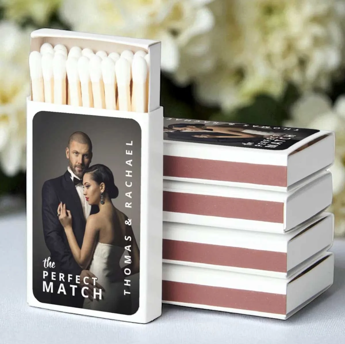 Custom Elegant Photo Wedding or Engagement Matchboxes
