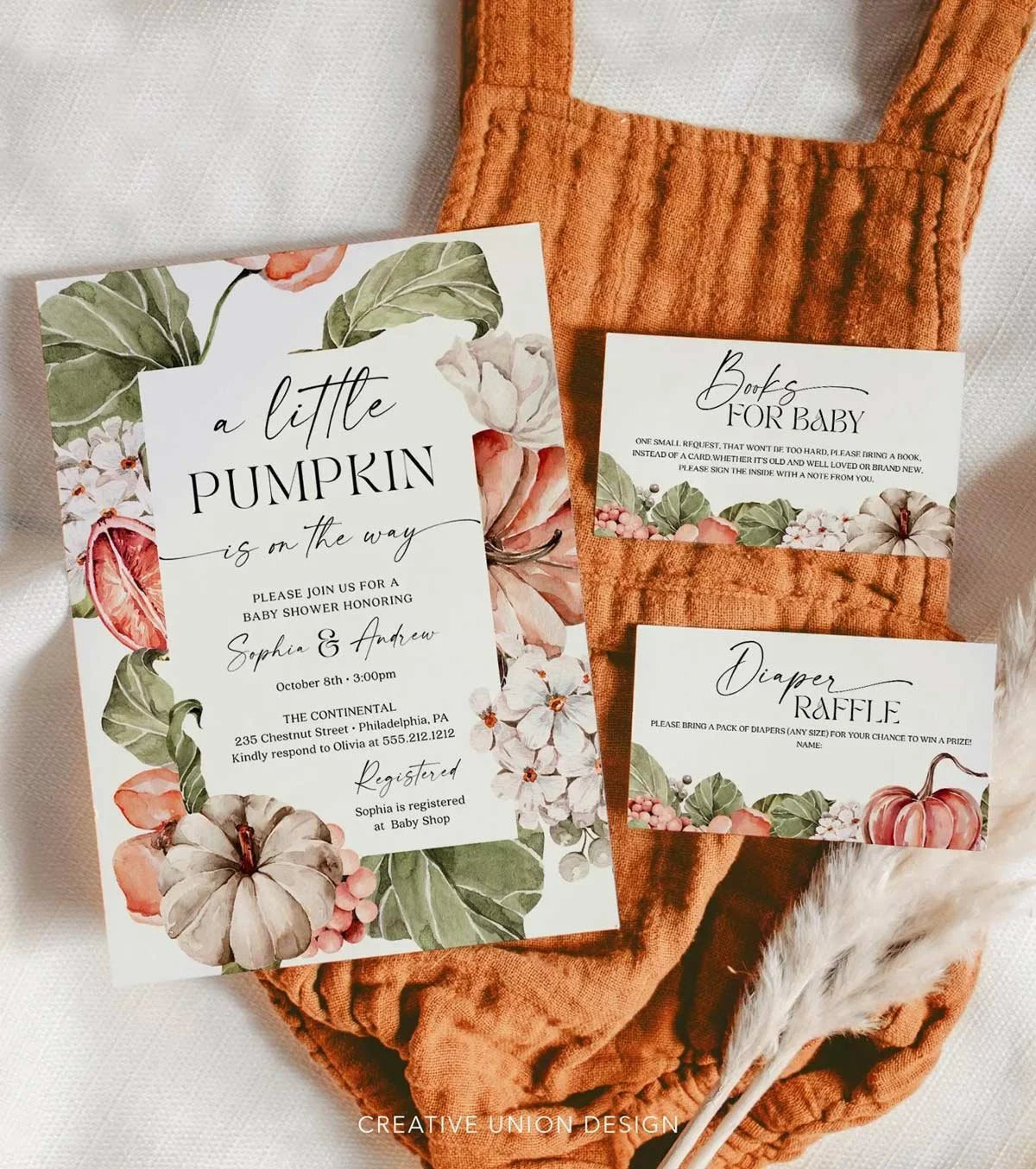 Little Pumpkin Baby Shower Invitation Set Template