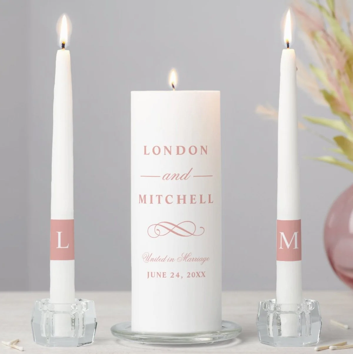 Classic Elegant Wedding Monogram Unity Candle Set