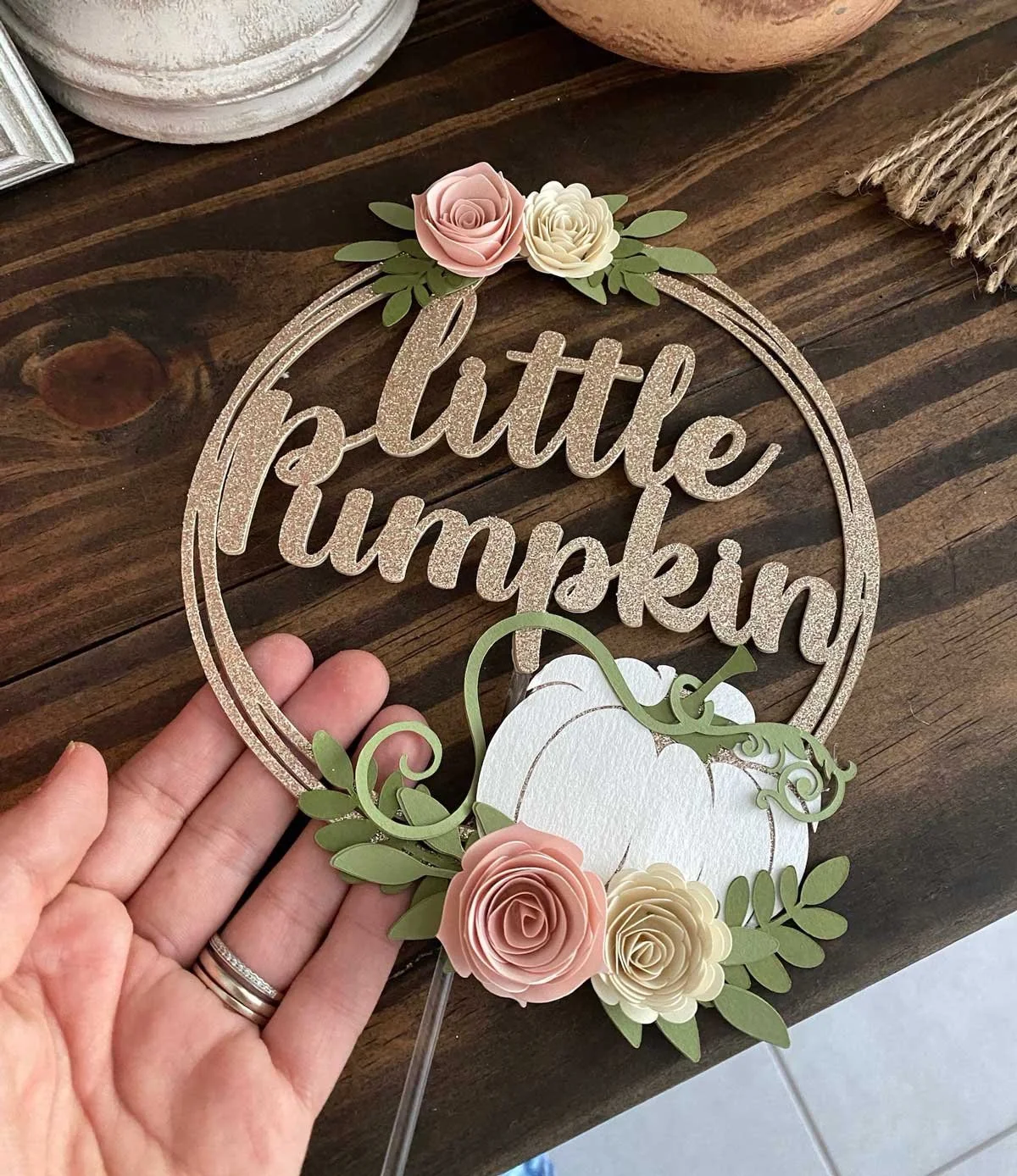 A Little pumpkin is on her way cake topper