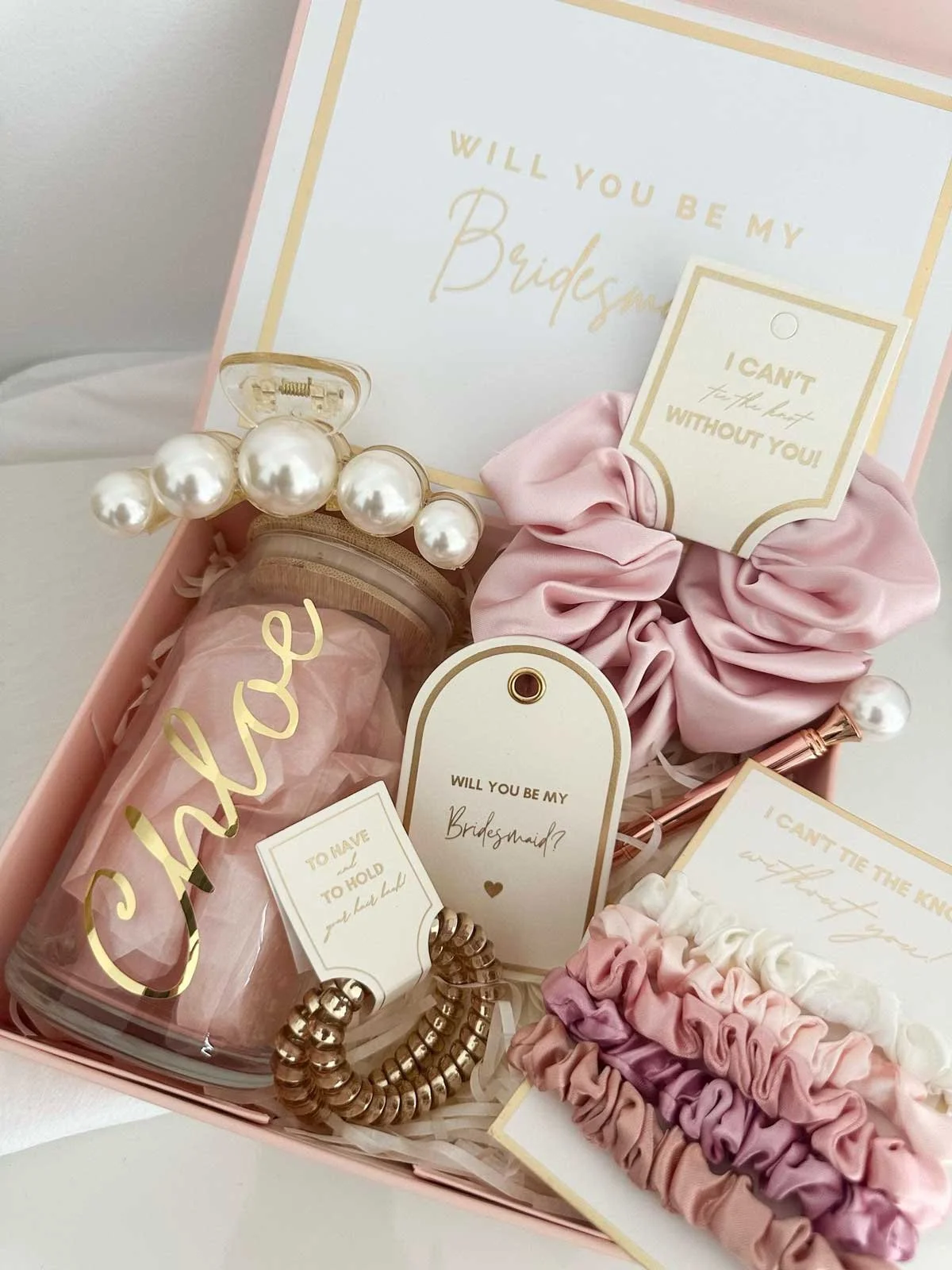Bridesmaid Proposal Box: Personalized Glass & Hair Accessories Gift