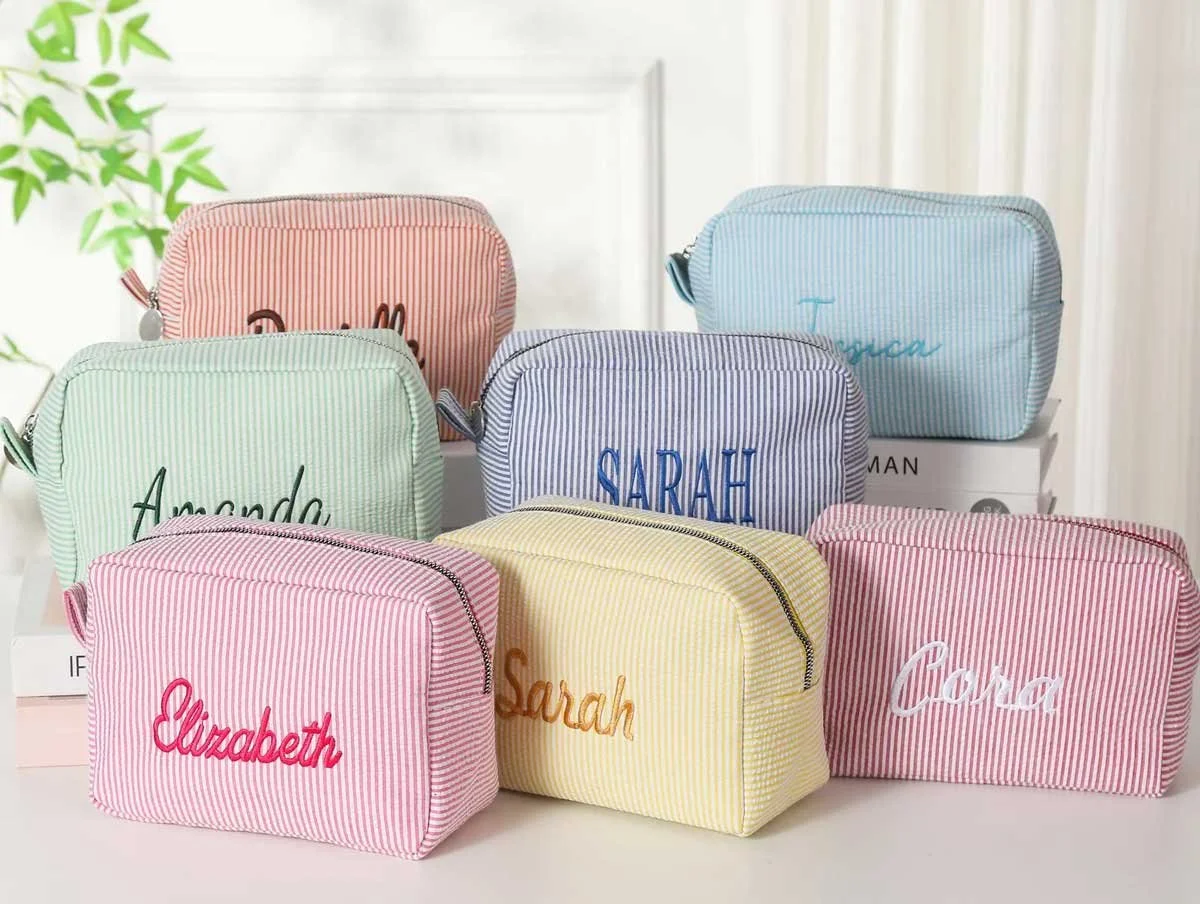 Monogrammed Seersucker Toiletry Bag