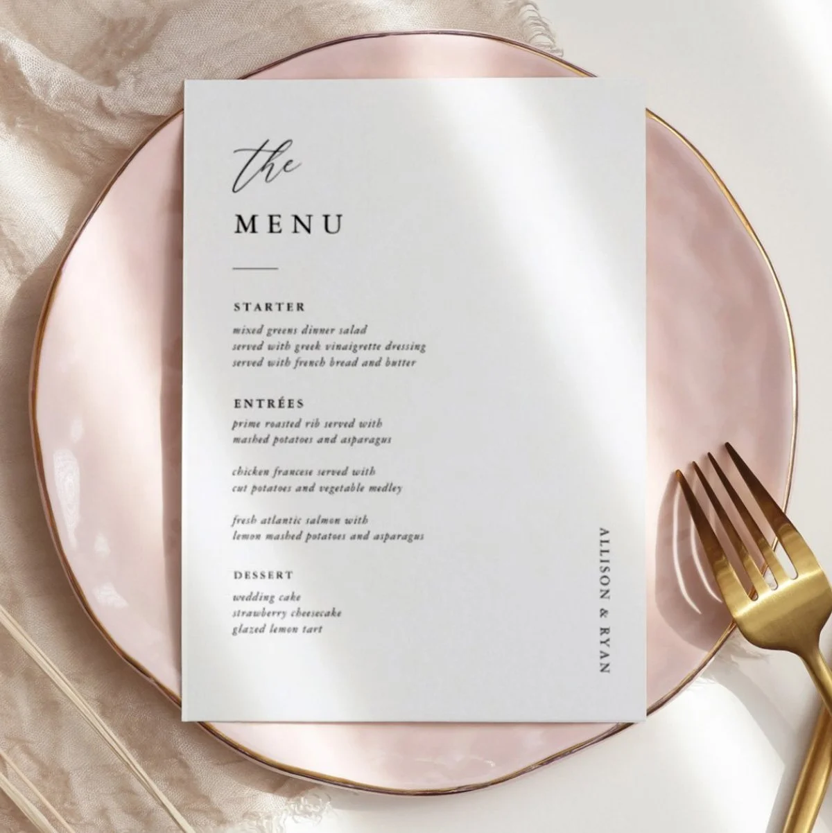 Elegant 5x7" Wedding Table Menu Cards
