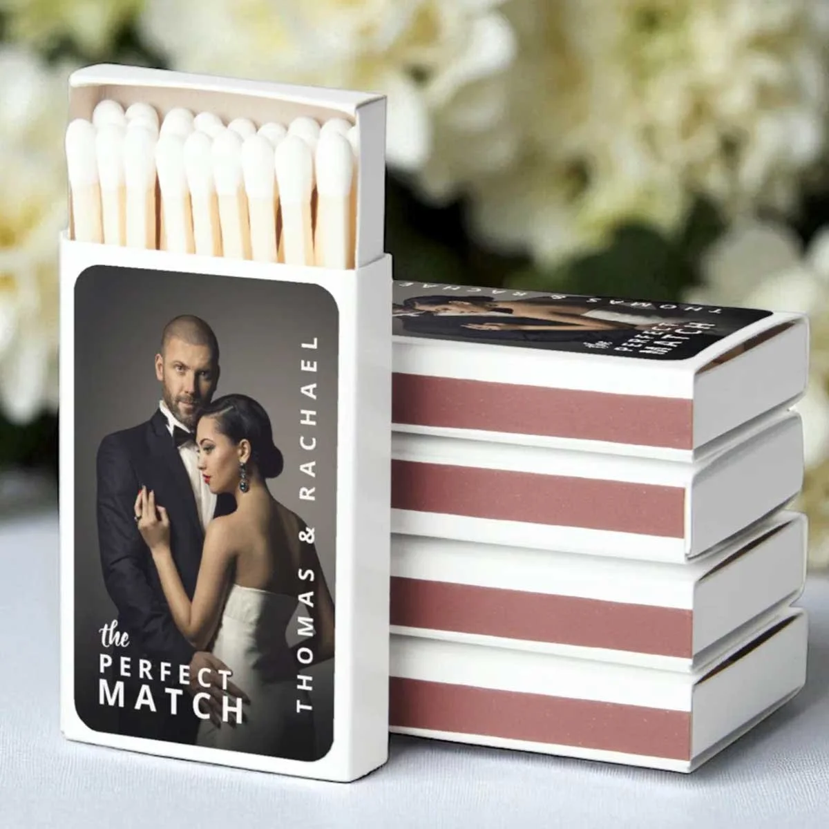 Custom Elegant Photo Wedding or Engagement Matchboxes