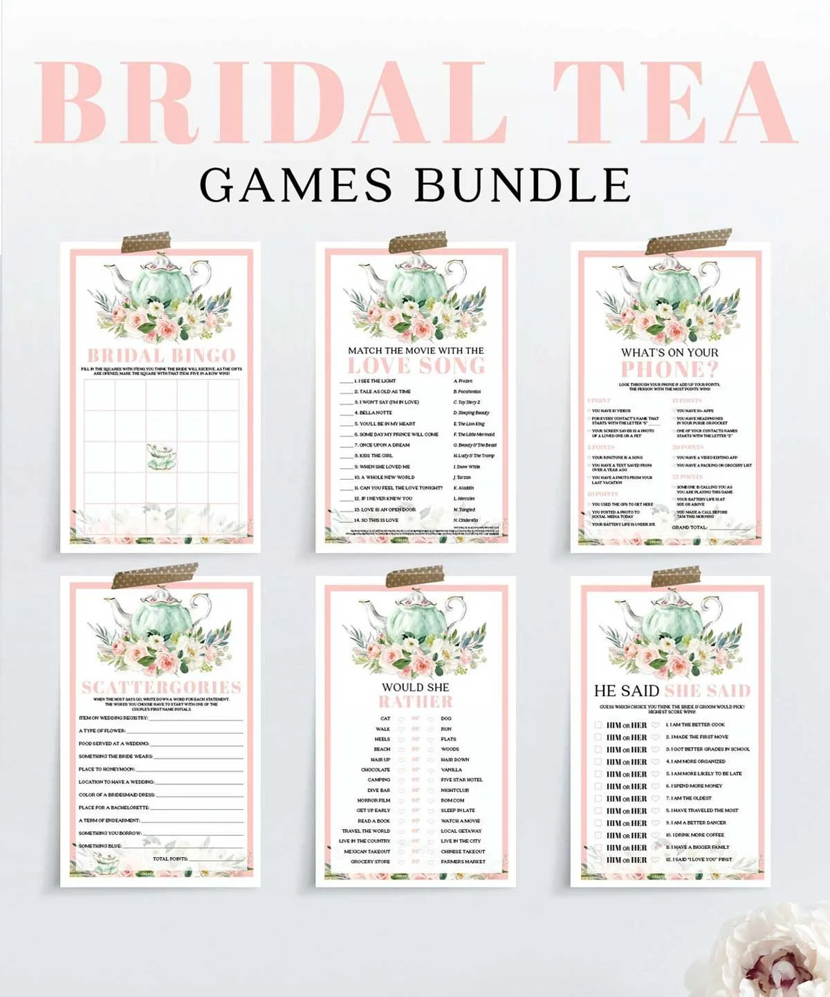bridal-shower-tea-party-printable-games-bundle for Tea Party Bingo Free Printable Bridal Shower Tea Party Printable Games Bundle for Tea Party Bingo Free Printable