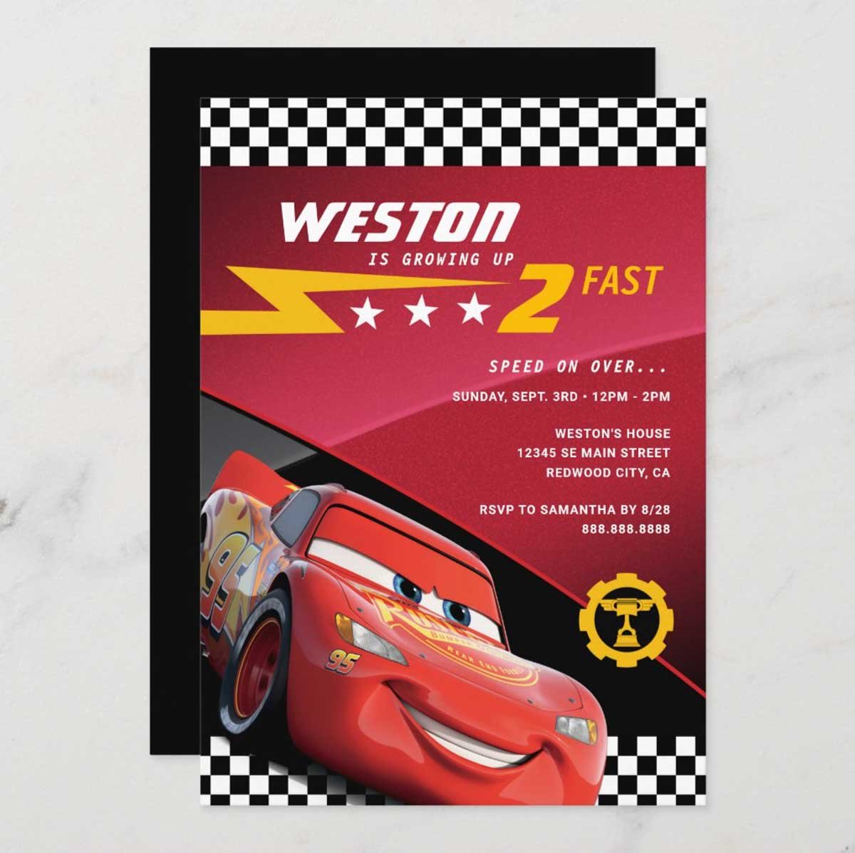 Growing up Two Fast Birthday Invitation Red Race Car Second 