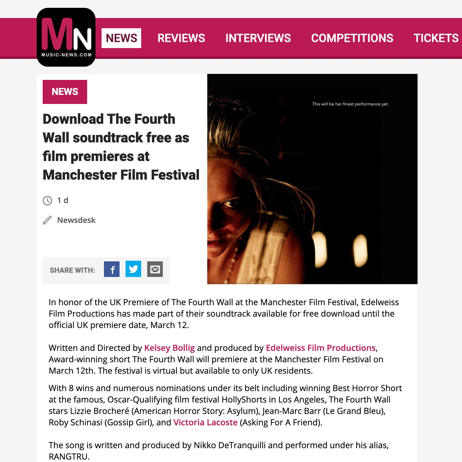 Music News: The Fourth Wall Manchester Premiere