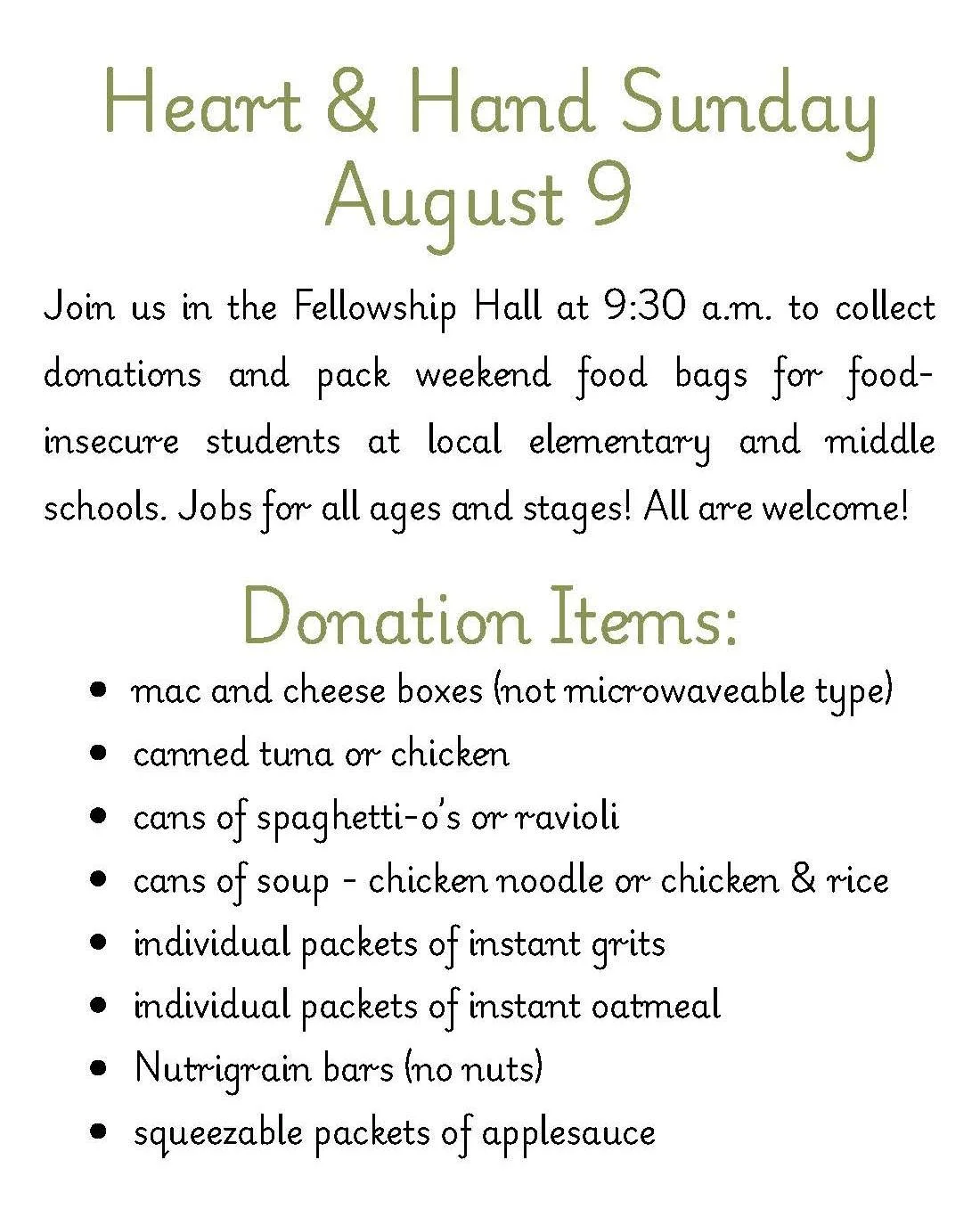 Don't forget! Heart &amp; Hand Sunday is this week. We'll be collecting donations and packing bags for our Backpack Ministry. Join in the fun! #highlandsumc #lovegodandserveyourneighbor #heartandhandsunday #allarewelcome