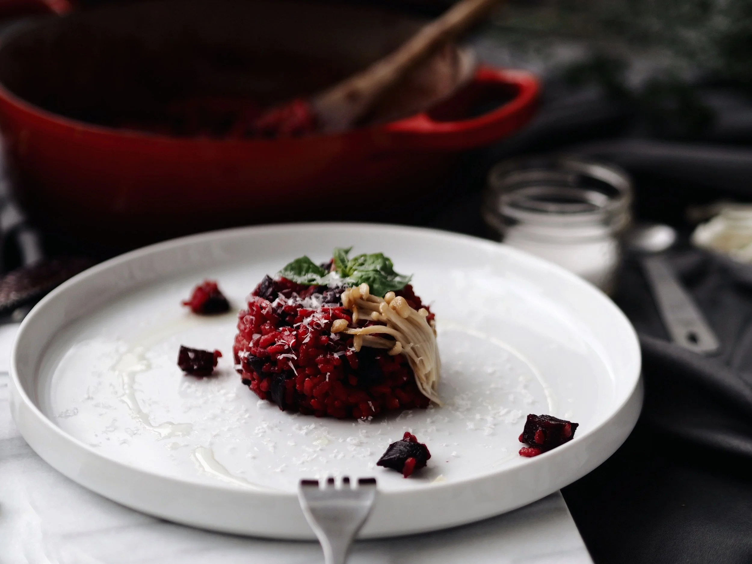 Beetroot Risotto with Mushrooms 