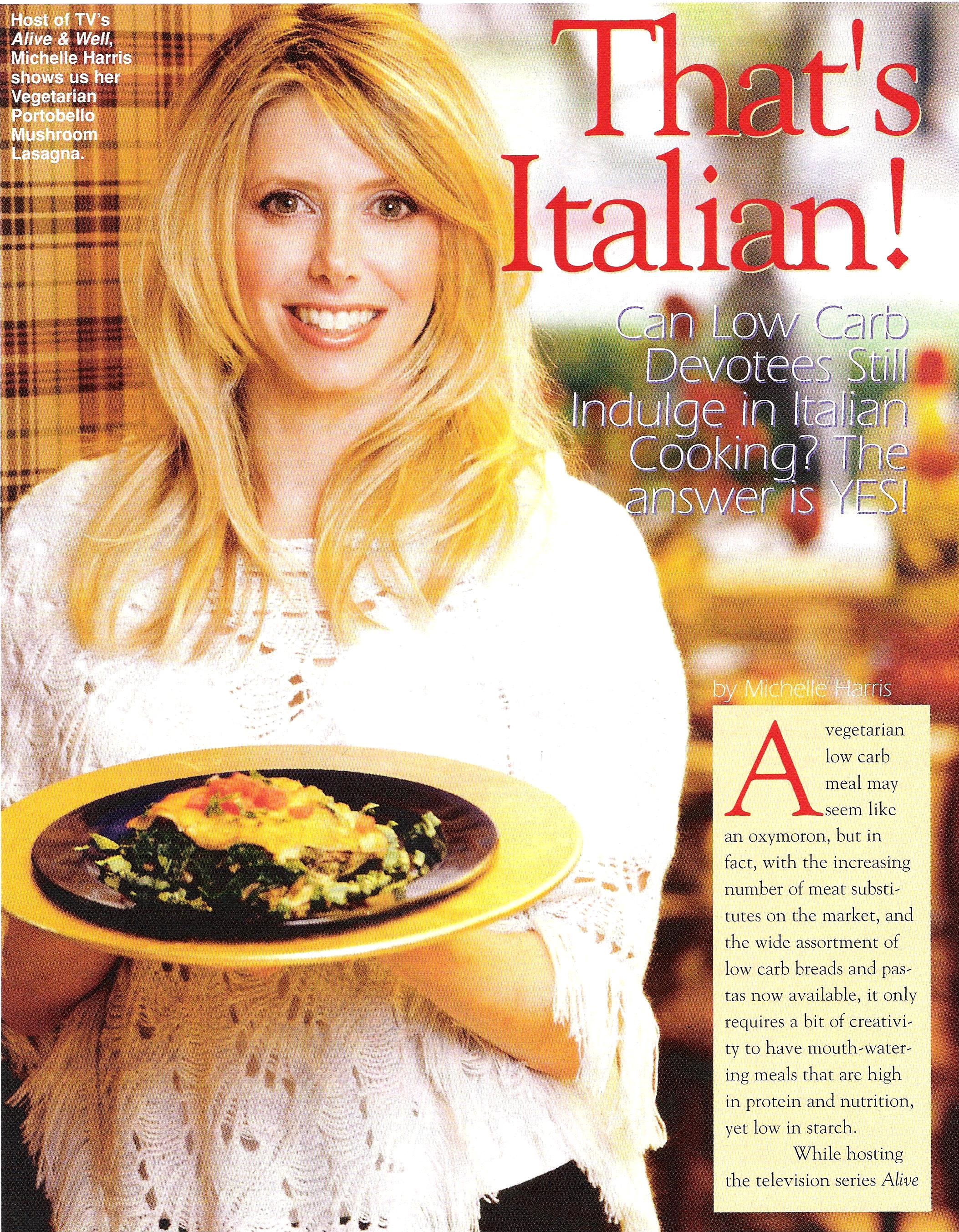 Michelle Harris of Alive and Well TV Show in That's Italian magazine