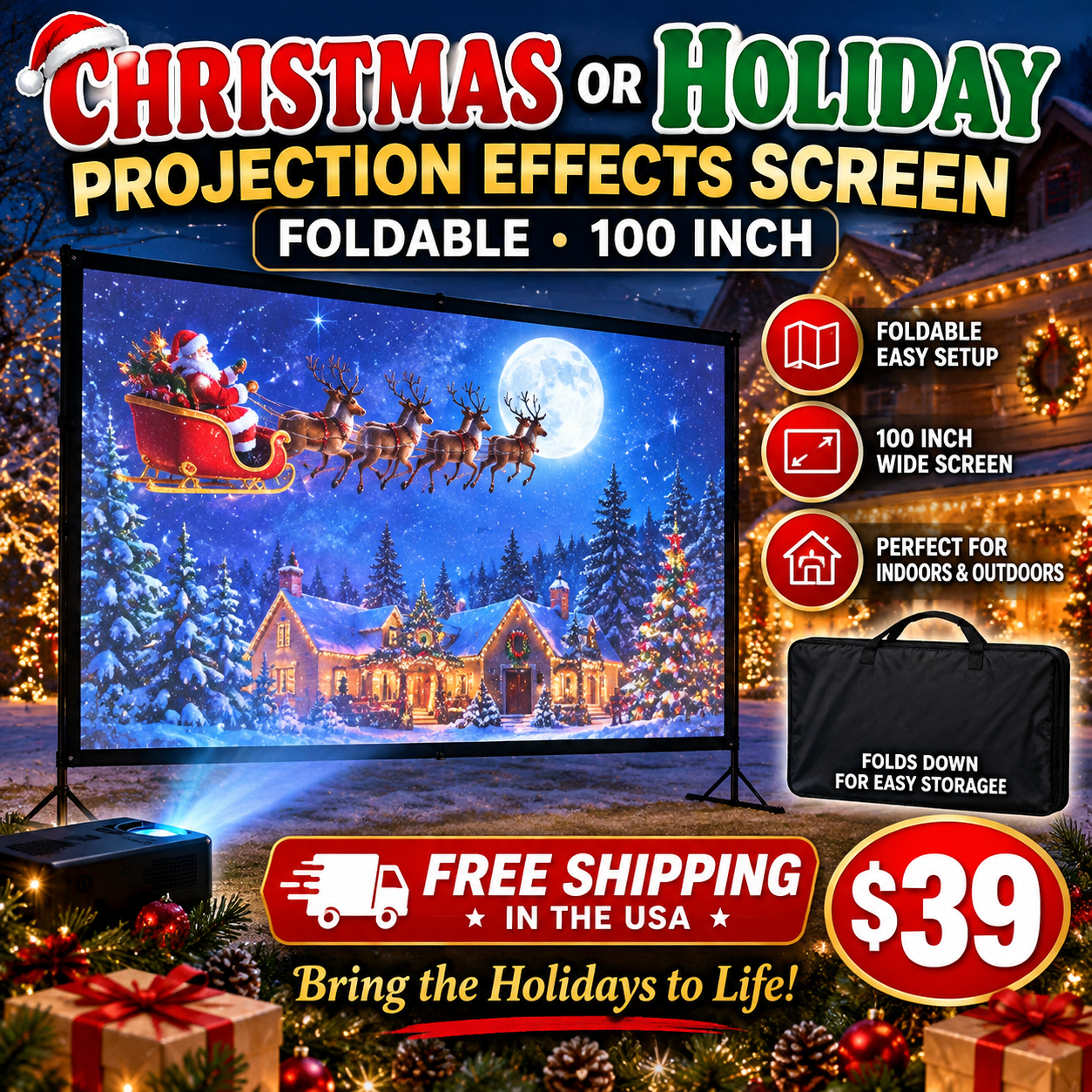 100-Inch Foldable Projection Screen