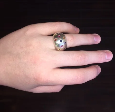 Sterling silver dome ring with natural assorted sapphires. $660