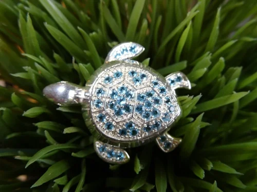 Blue Topaz and Sterling Silver Turtle Pin. $200
