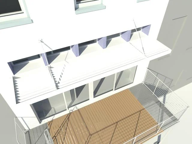 Design Development Renderings of the rear facade/deck with Daylight winter conditions.