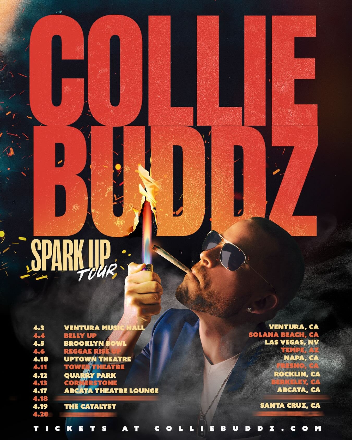 Spark Up West Coast Tour kicking off April 2025! Tickets officially on sale this Friday but exclusive fan club tickets available now at colliebuddz.com
More dates coming soon! tag an artist we should bring as support🔥🔥🔥

April 3 - @venturamusichal