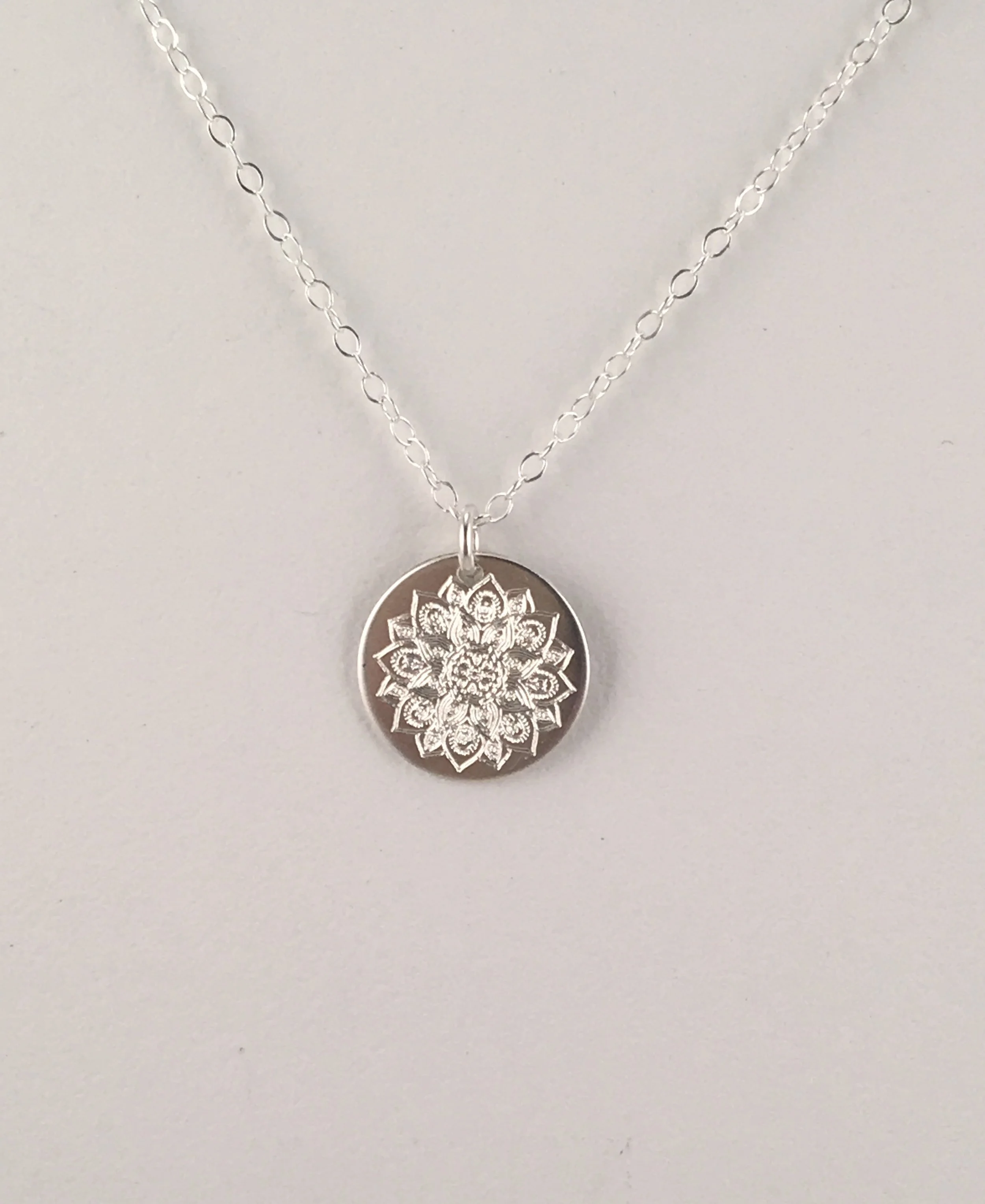 gratitude mandala necklace, sterling silver