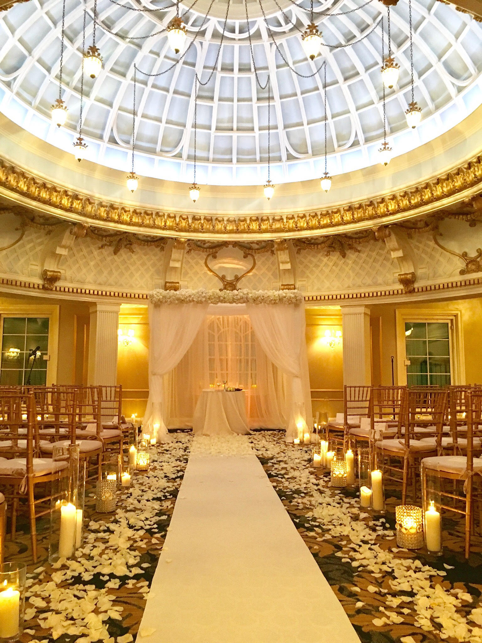 7' - 4 posted white Chuppah with sheer drape