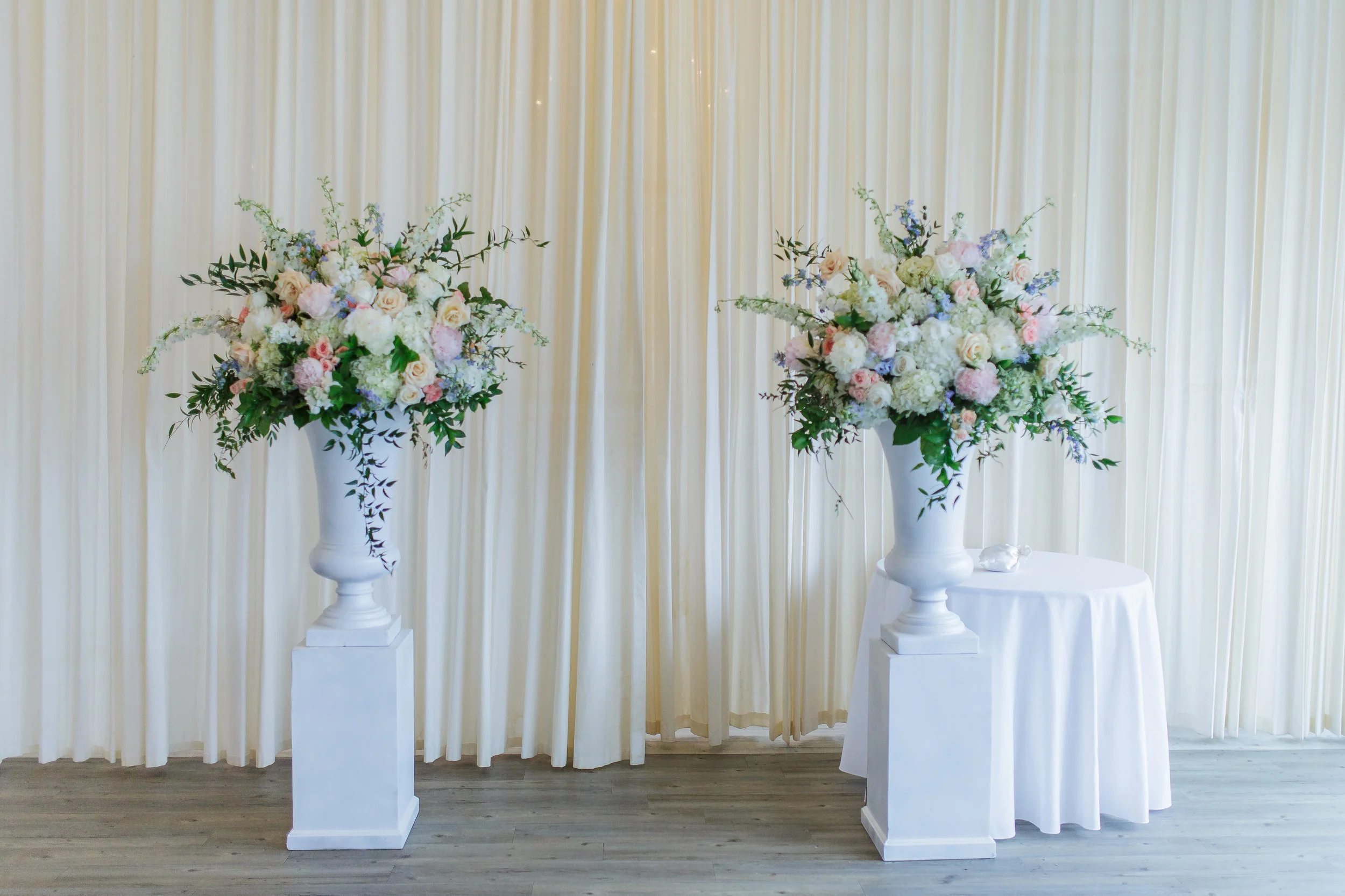 White Urn with Pedestals Shore Shotz Photography
