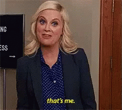 Image: Leslie Knope points to herself and says “that’s me”