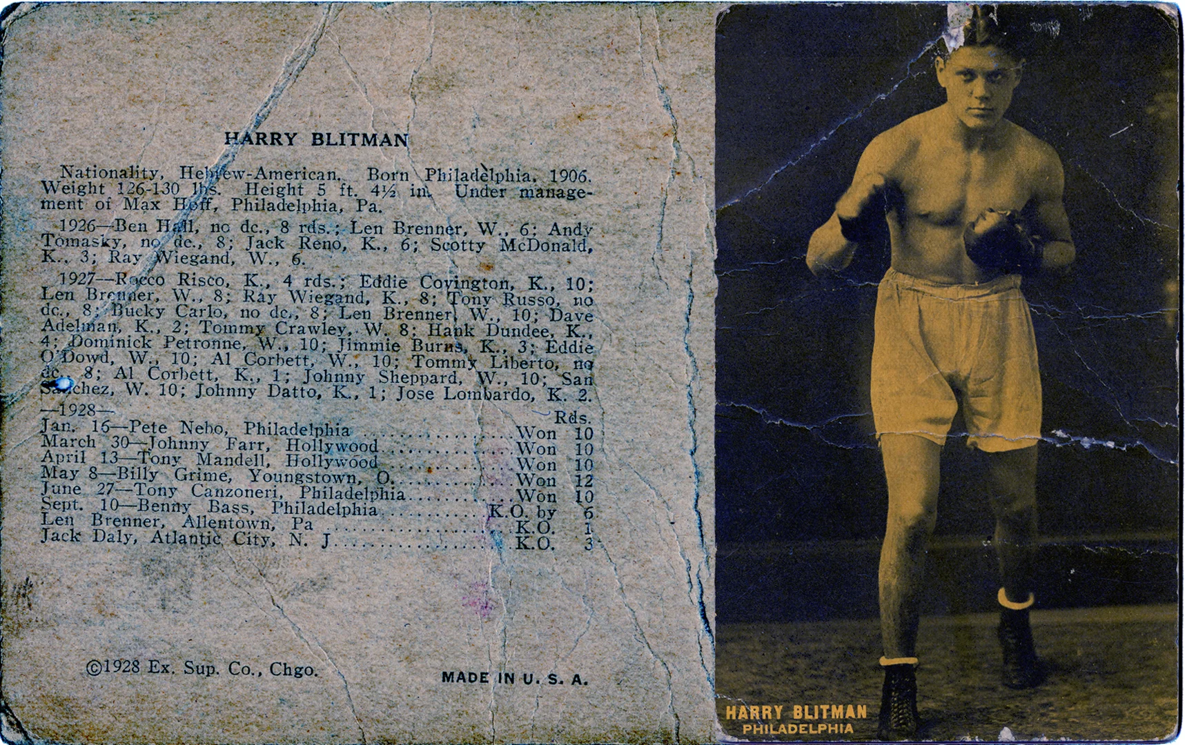 Harry photochrome fight card, 1928