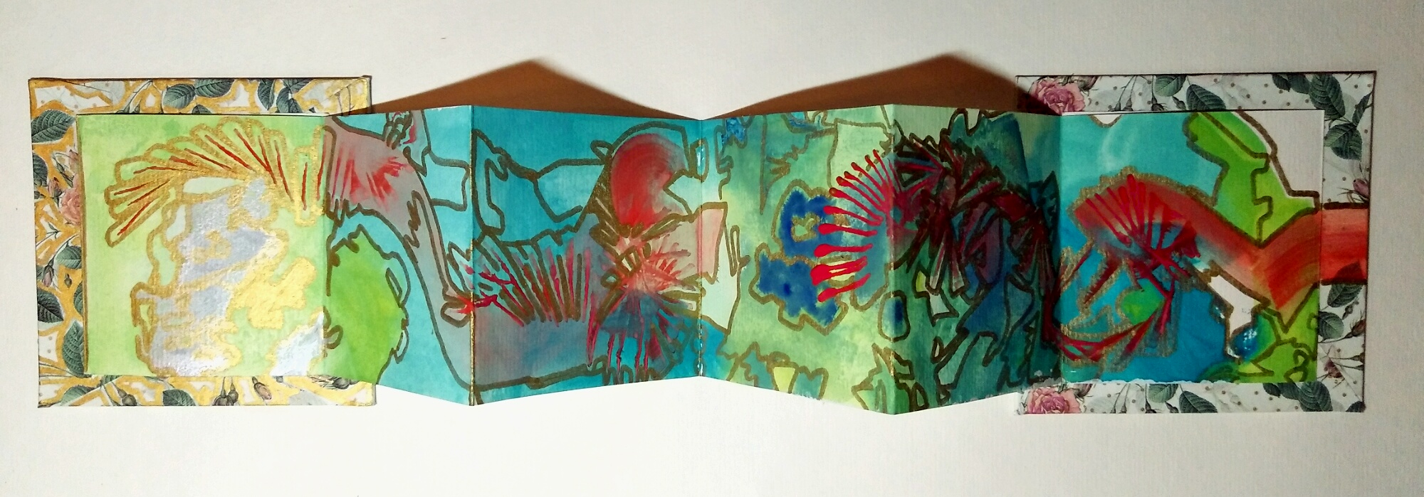 "Take Root" left pages, gouache and metallic paint pen on paper, 45x9cm