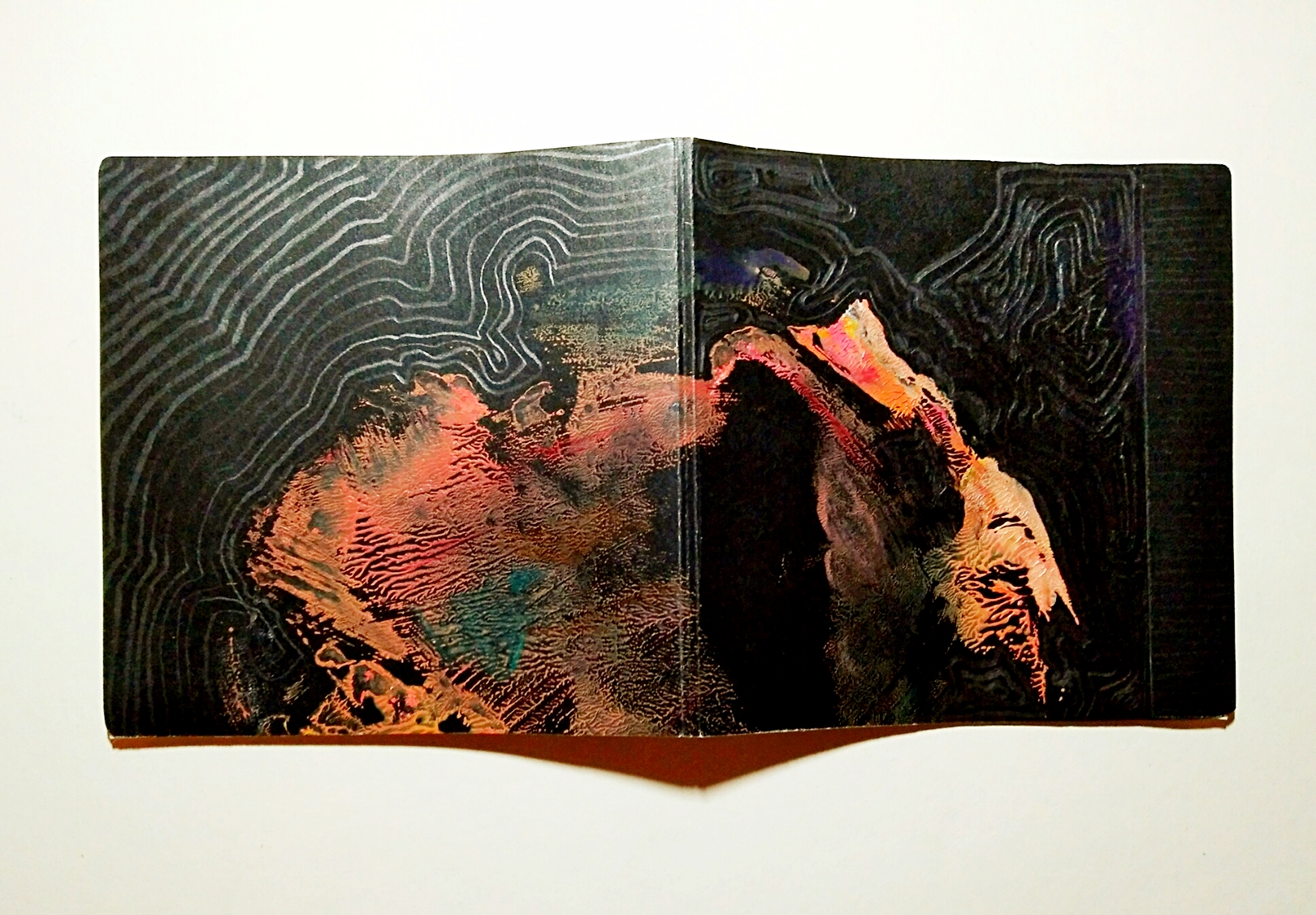 "Jinx" Artist Book, 2017, acrylic mono-print &amp; graphite on paper, 14x14cm
