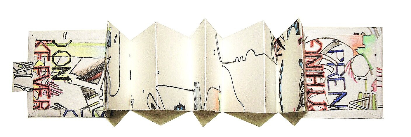 "Vai Avanti, Prendi Tutto", 2013, accordian fold book made from a litho print, 15x15cm 