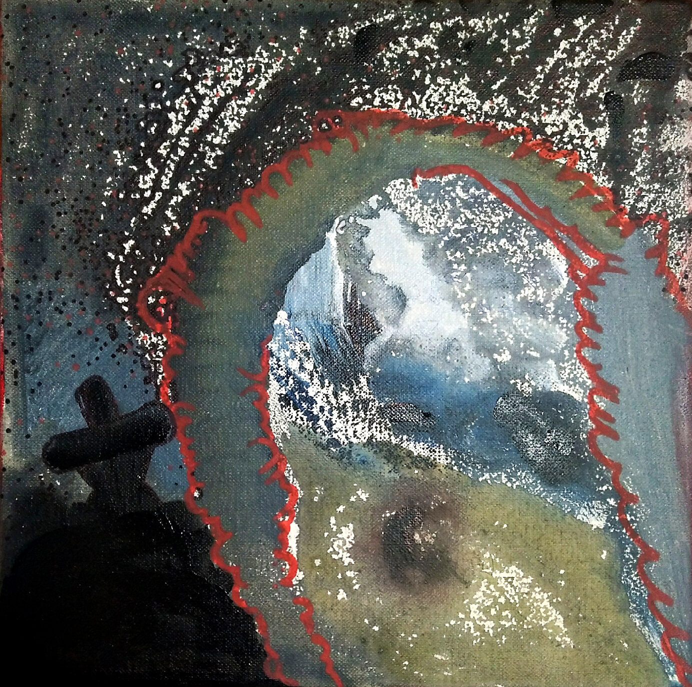 "Somewhere Over the Corona", 40x40cm, mixed media on canvas 