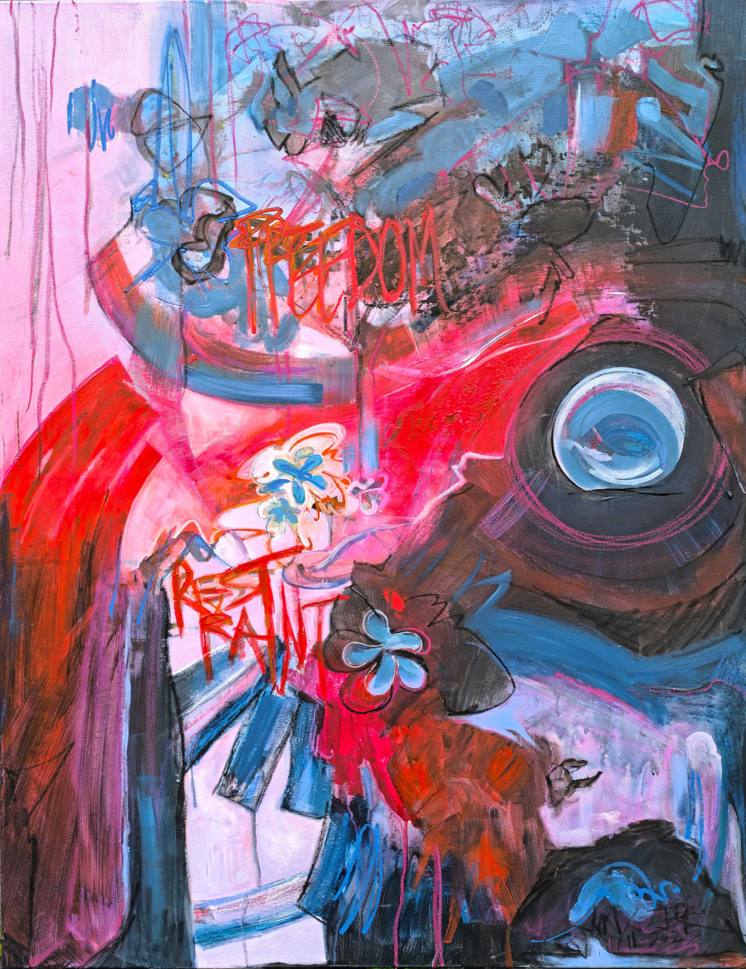 "Freedom & Restraint", 100x150cm, mixed media on canvas