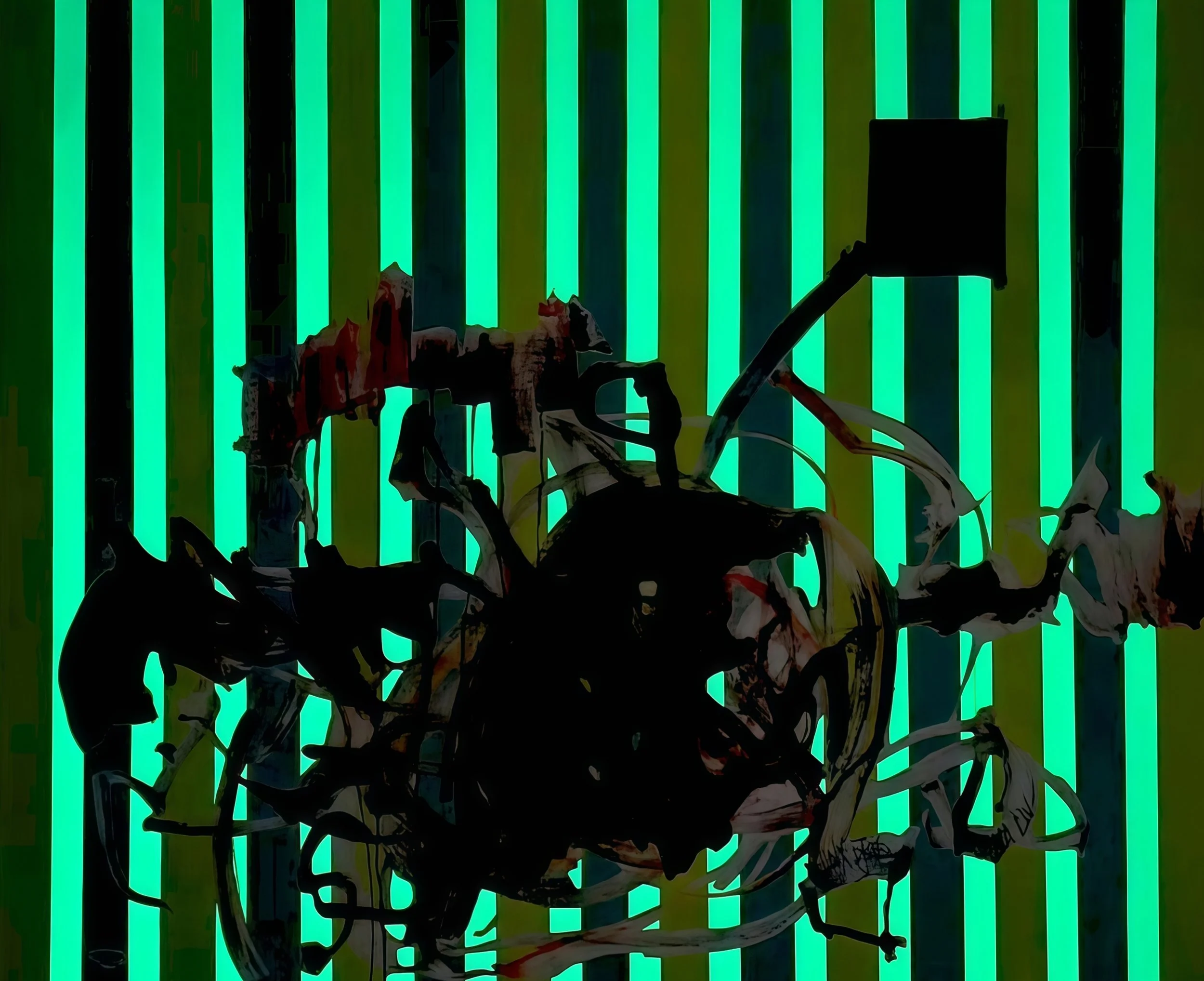"P is for Pico" in the dark, 2025, mixed media on canvas, 120x90cm