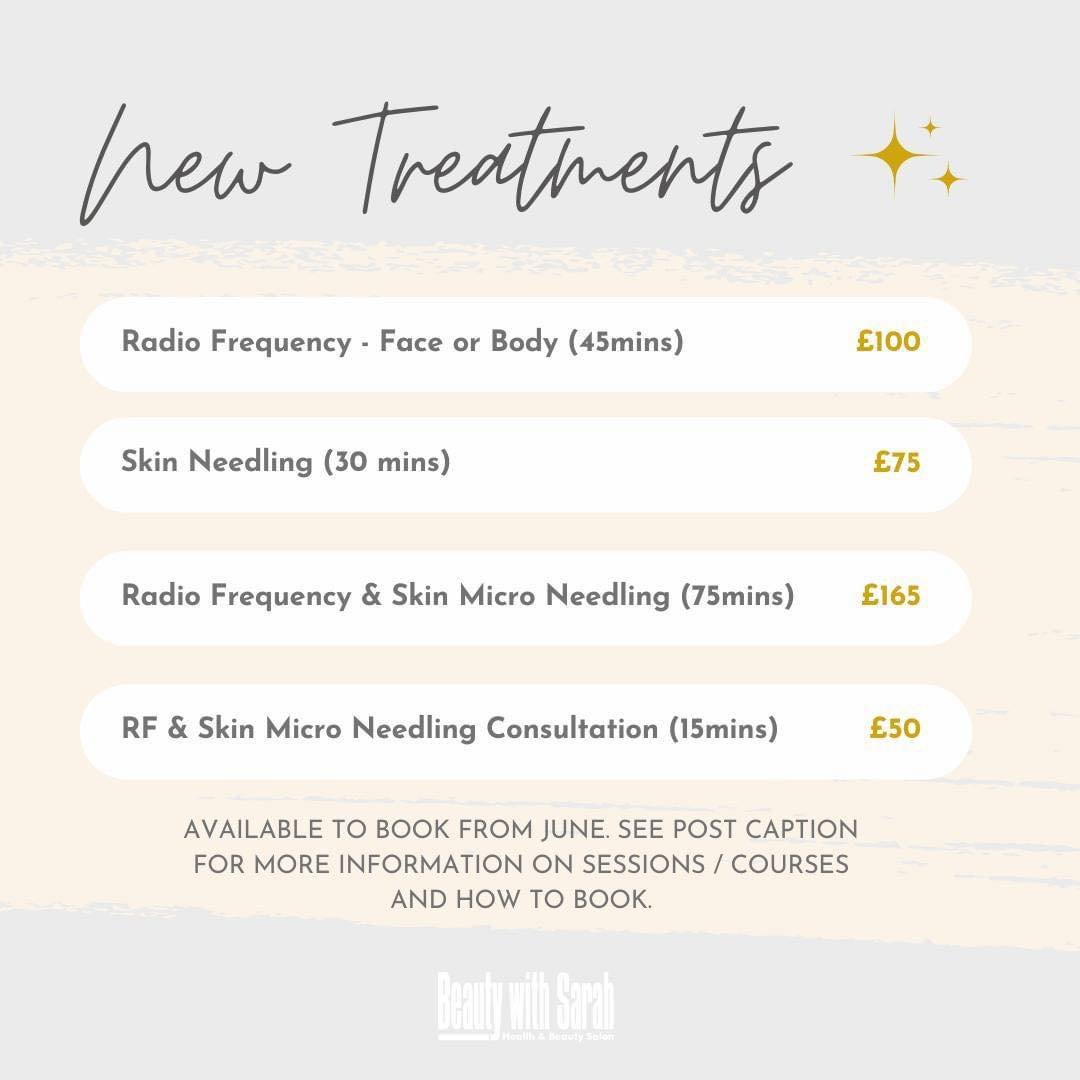 📣 🌟 We're thrilled to announce the arrival of TWO new exciting AMAZING skin treatments available to book from next month 📣 🌟

💫 Radio Frequency (RF): This innovative treatment uses radio waves to tighten skin, reduce wrinkles, and promote collag