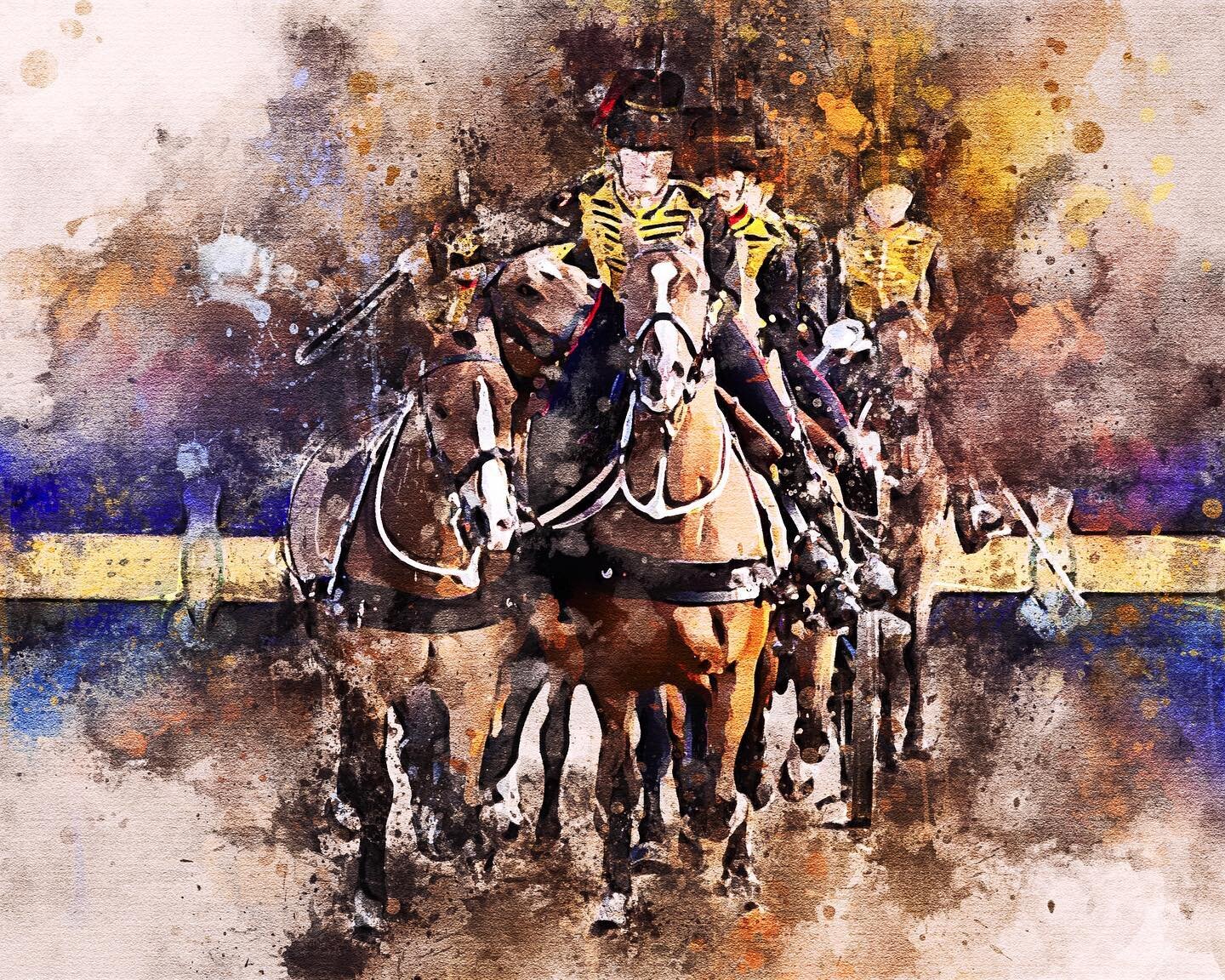 Another &lsquo;watercolour&rsquo; photograph, this time of the @kingstrooprha at @royalwindsorhorseshow 

As with the last image, this is my photograph.  Post processing uses a time-saving photoshop action created by the very talented Ukrainian 🇺🇦 