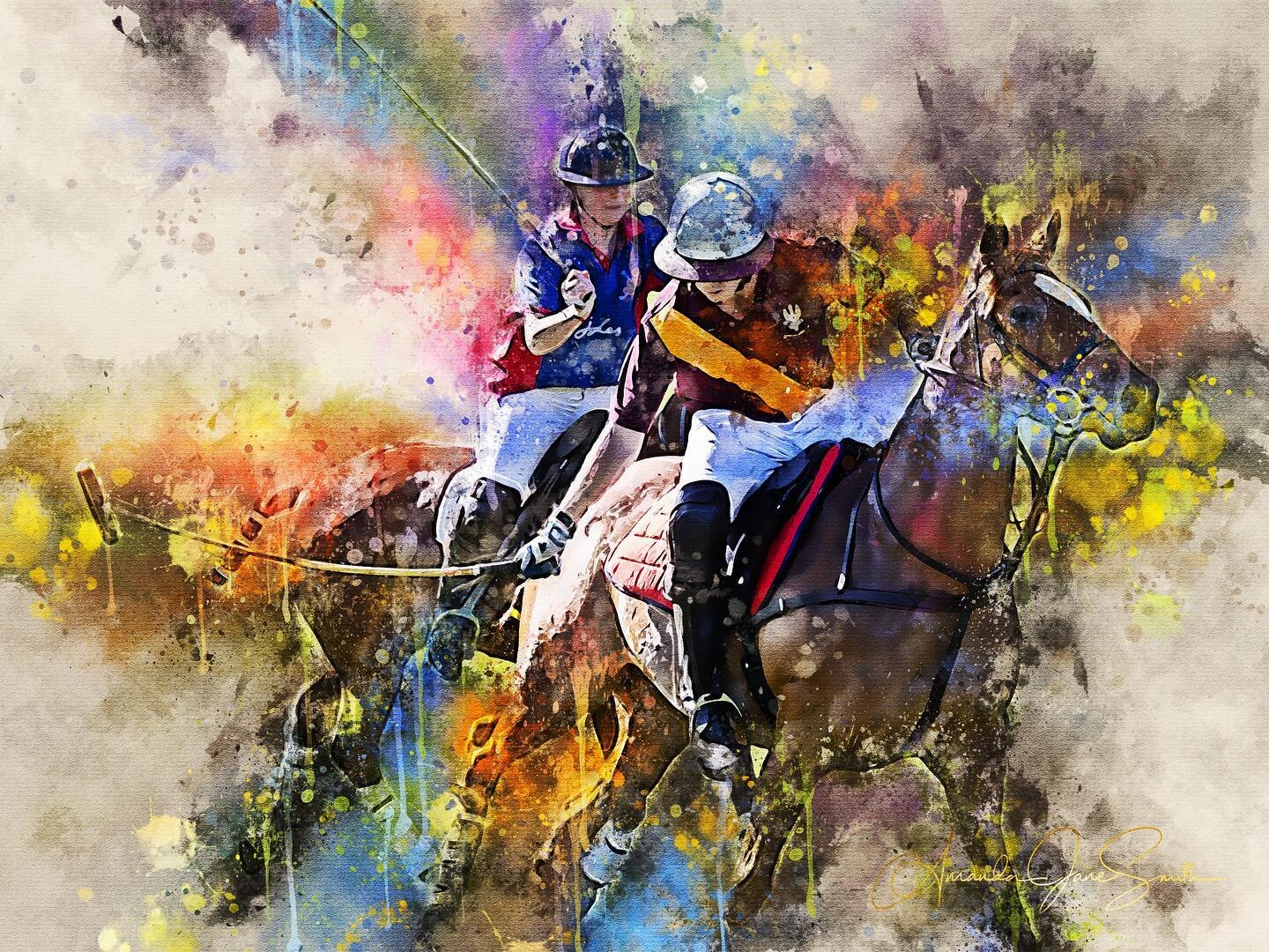 Another in the watercolour series.  This time featuring polo players from @kingsroyalhussars and @gunner_polo in at match at @tedworthparkpolo last summer. 

#krh #ra #gunners #polo #equineart