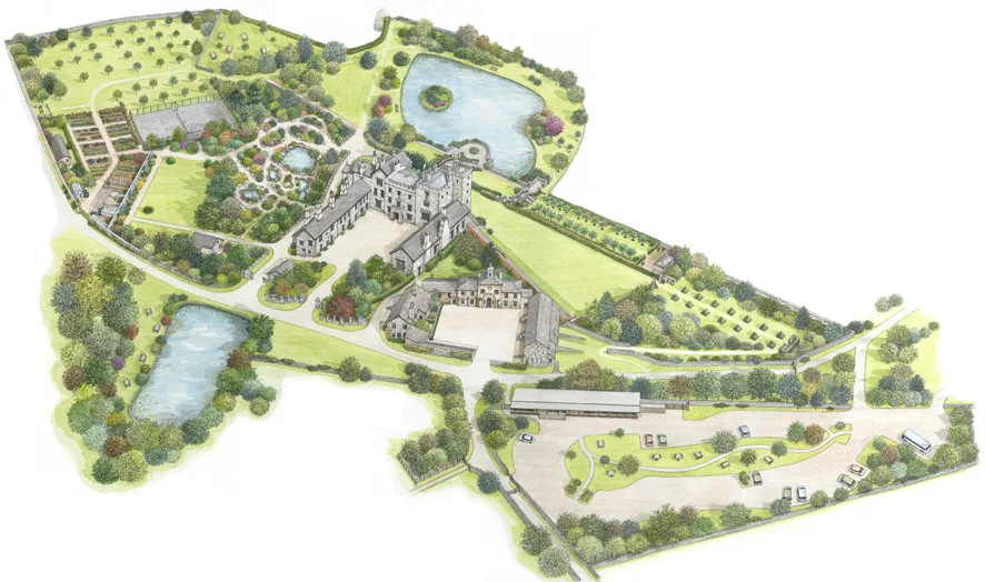Painting of Sizergh Castle and Gardens, for The National Trust .