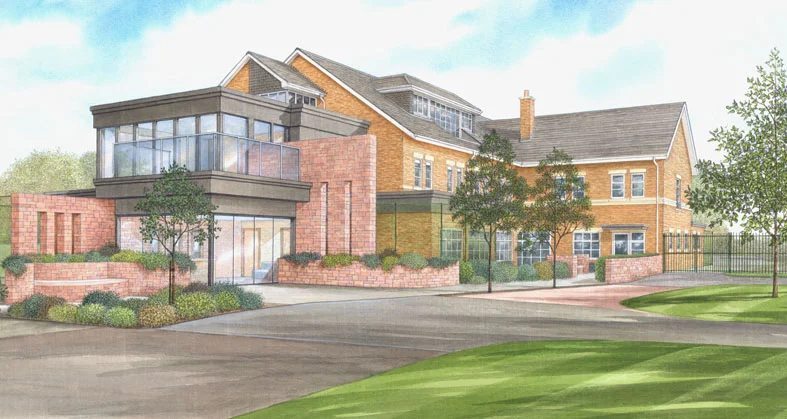 Perspective painting showing proposed extension to existing Care Home.