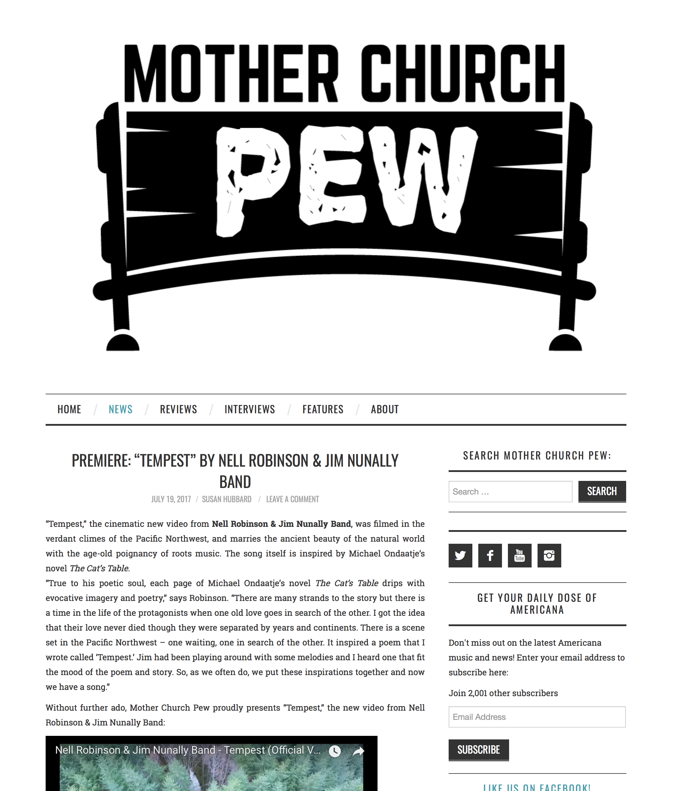 Premiere: “Tempest” on Mother Church Pew