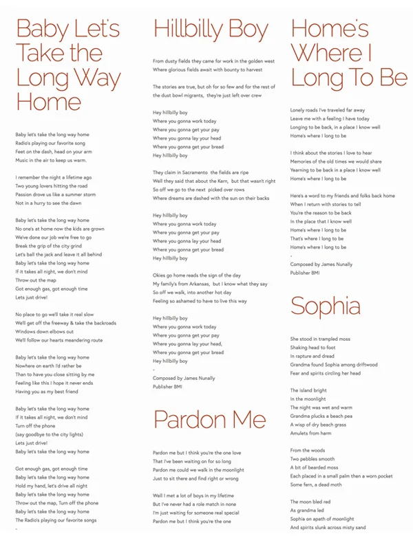 Now Available! Song Lyrics For New Album