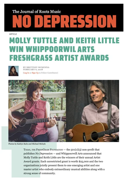 Molly Tuttle & Keith Little Win Whippoorwill Arts FreshGrass Artist Awards